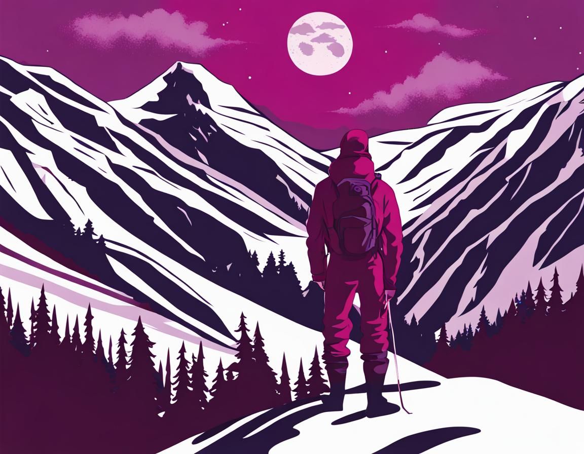 Moonlit Mountaineer in Maximalist Style