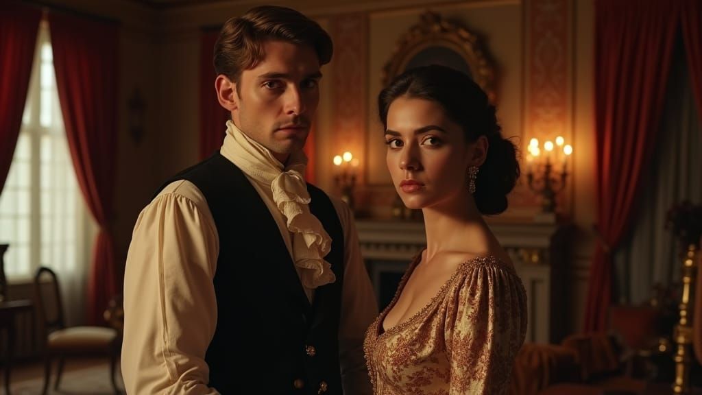 Regal Gentleman in 18th-Century Drawing Room, Warm Candlelig...