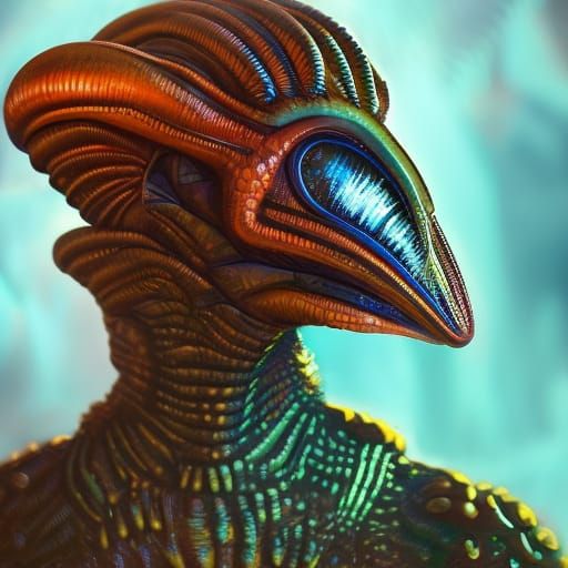 Retro Sci-Fi Alien Character Portrait in Matte Painting