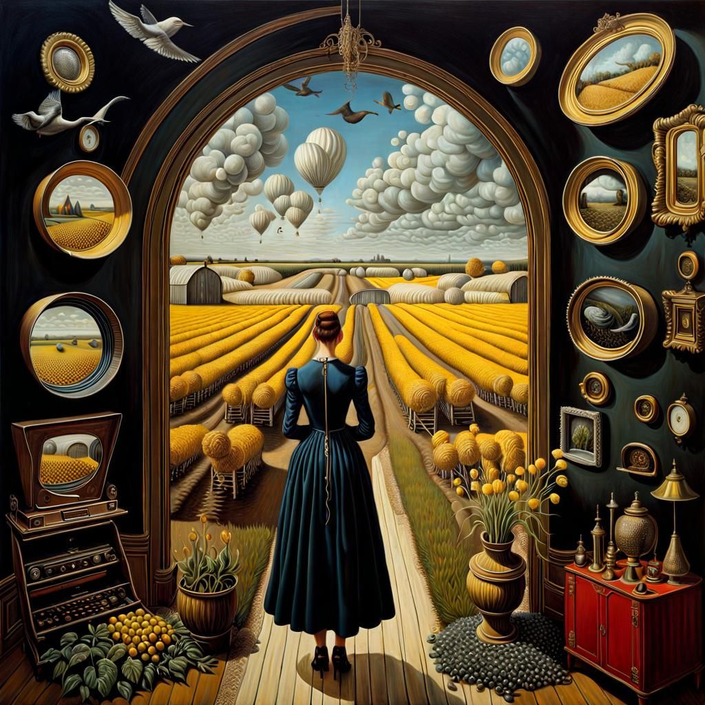 Surreal Farm Scene in Maximalist Oil Painting Style