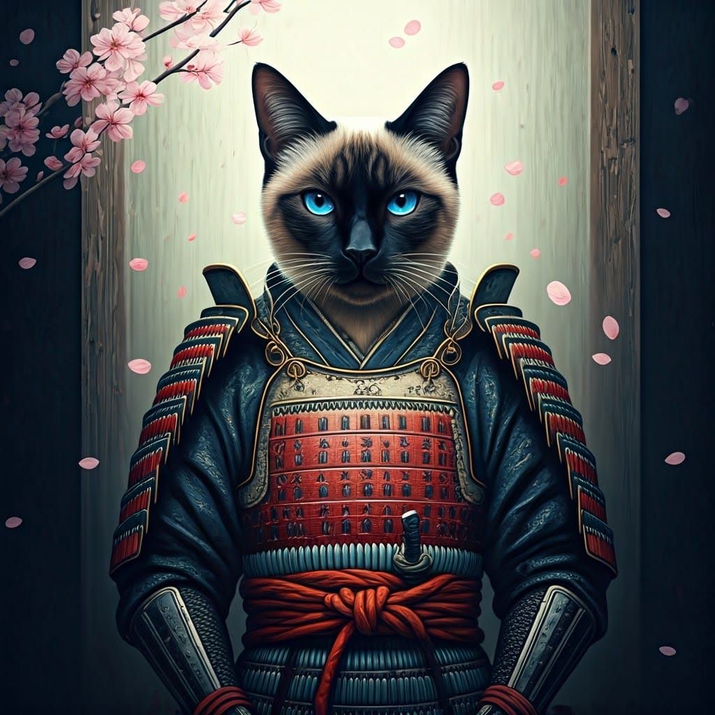Samurai Cat in Ukiyo-e Style