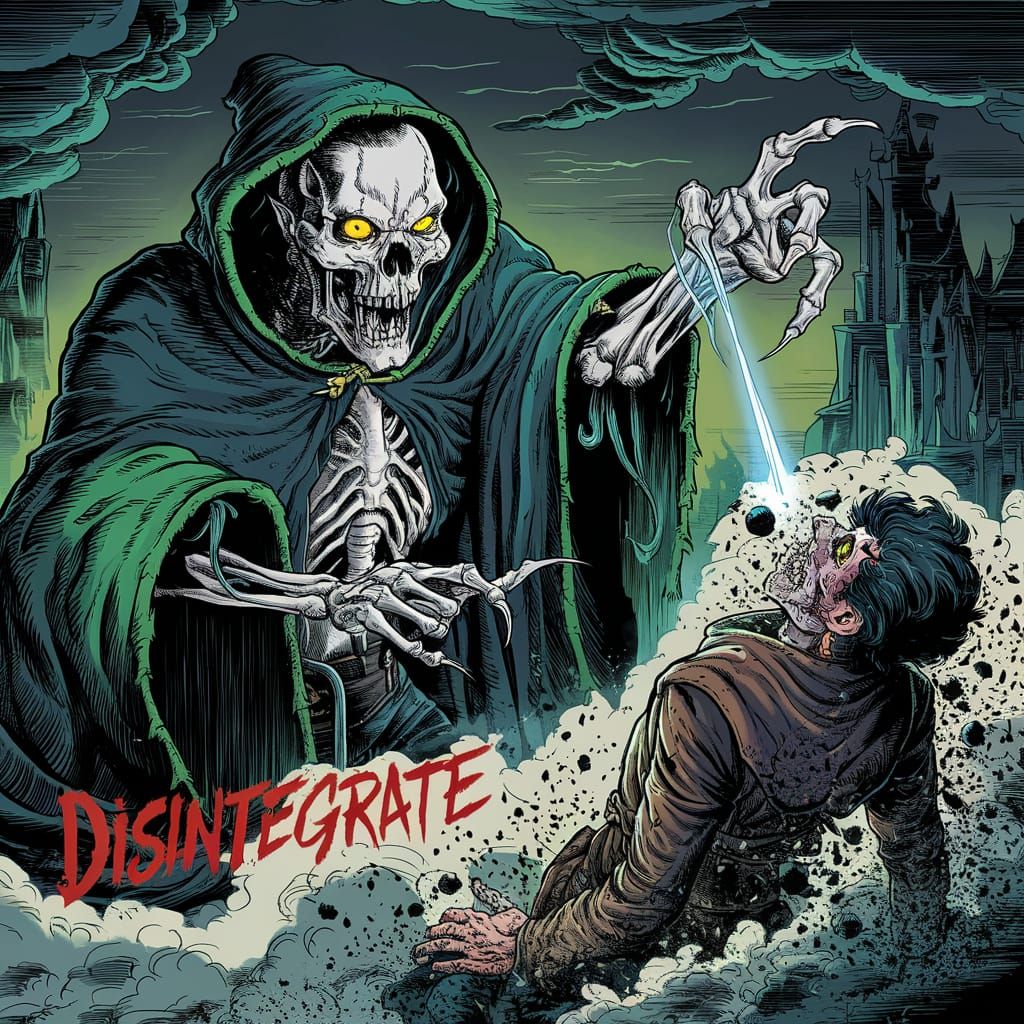 Lich Casting Disintegrate Spell in Comic Art