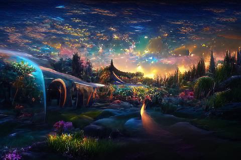 Swirling Starry Night Sky with Aurora Lights