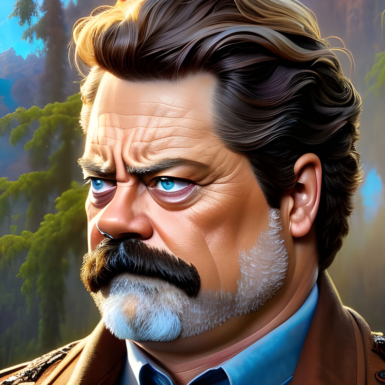 Grumpy Man Portrait in Rococo Style, Detailed 8K