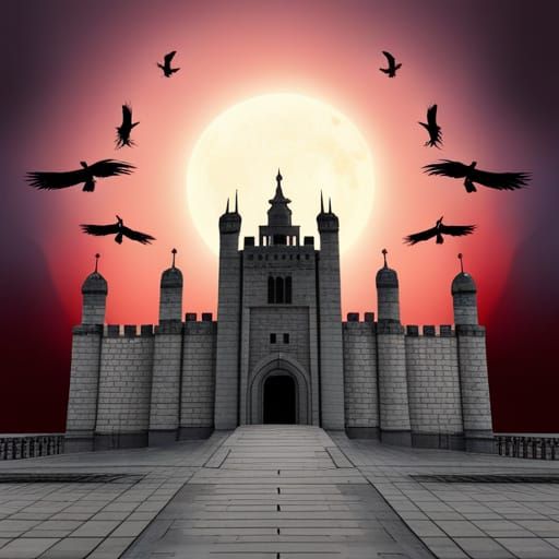 Fantasy Demon Castle Under Dark Red Sky
