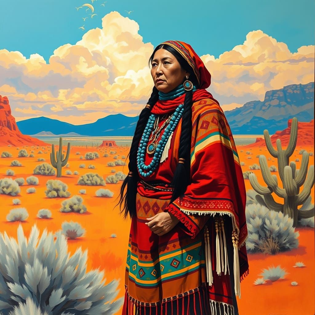 Hopi Woman in Desert Landscape Art