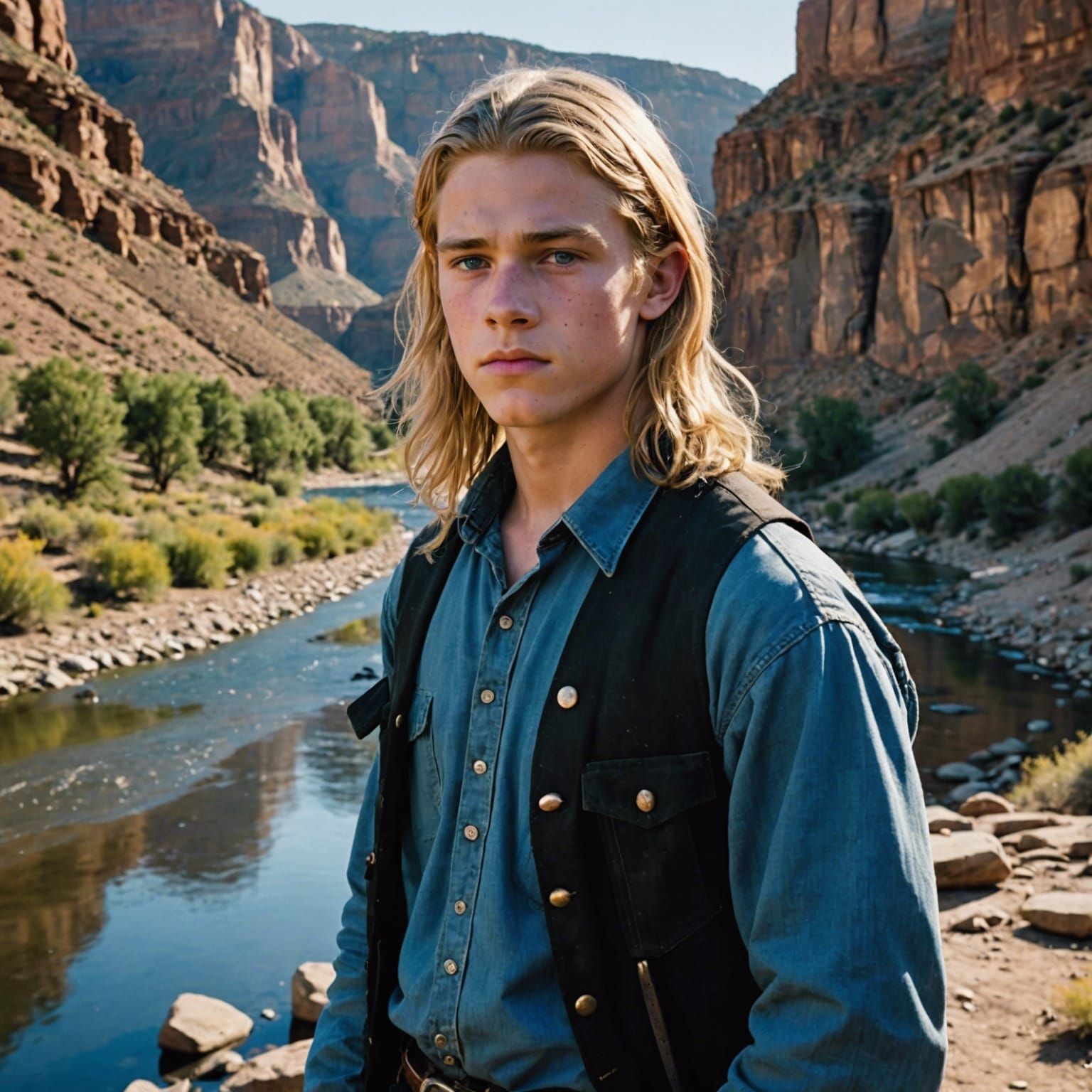 Western Outlaw Contemplates Future by River