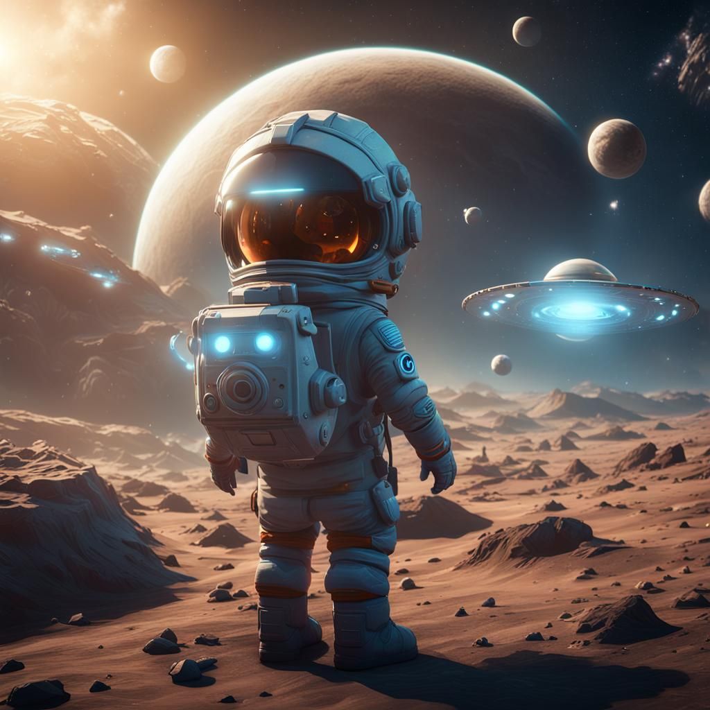 Boy and UFO in Space: 3D Game Art