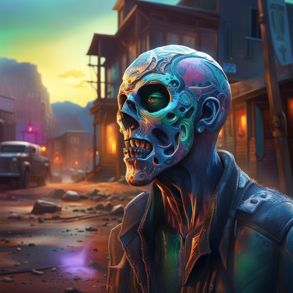 Hyperrealistic Zombie in a Ghost Town