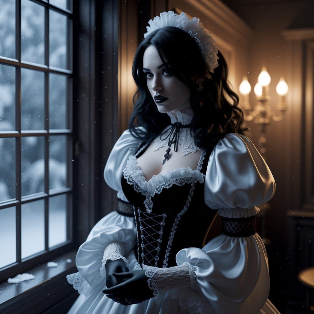 Snow Goth Beauty in Moody, Glowing Light
