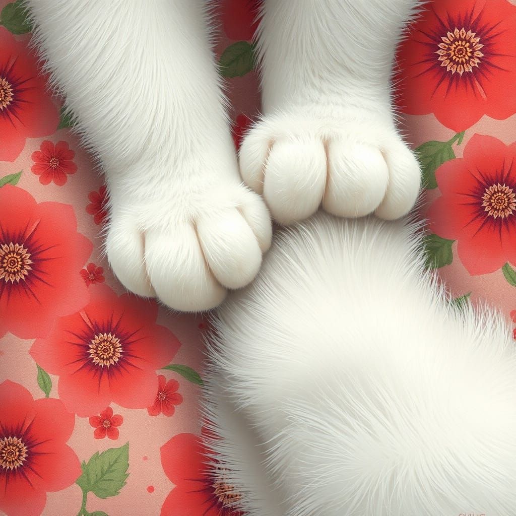 Cat Paws Intertwined with Floral Patterns in Anime Style