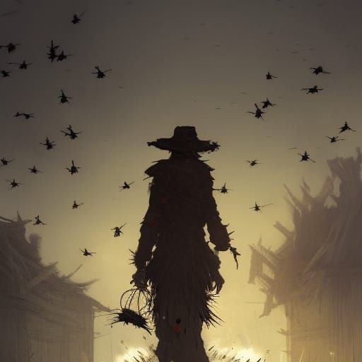Scarecrow Welcomes Crows: Dark Fantasy Concept Art