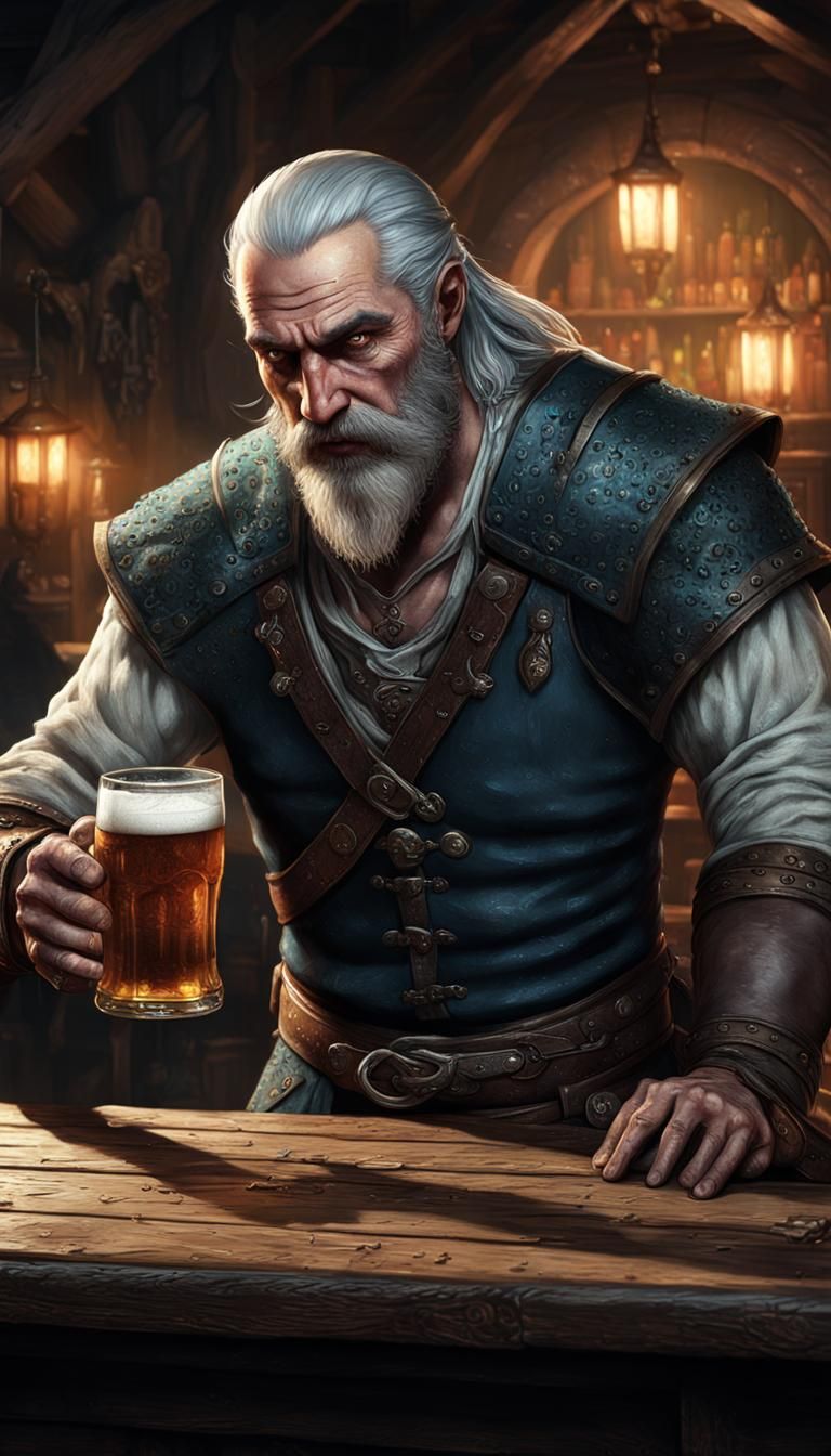The Witcher in a Tavern: Dark Fantasy Concept Art