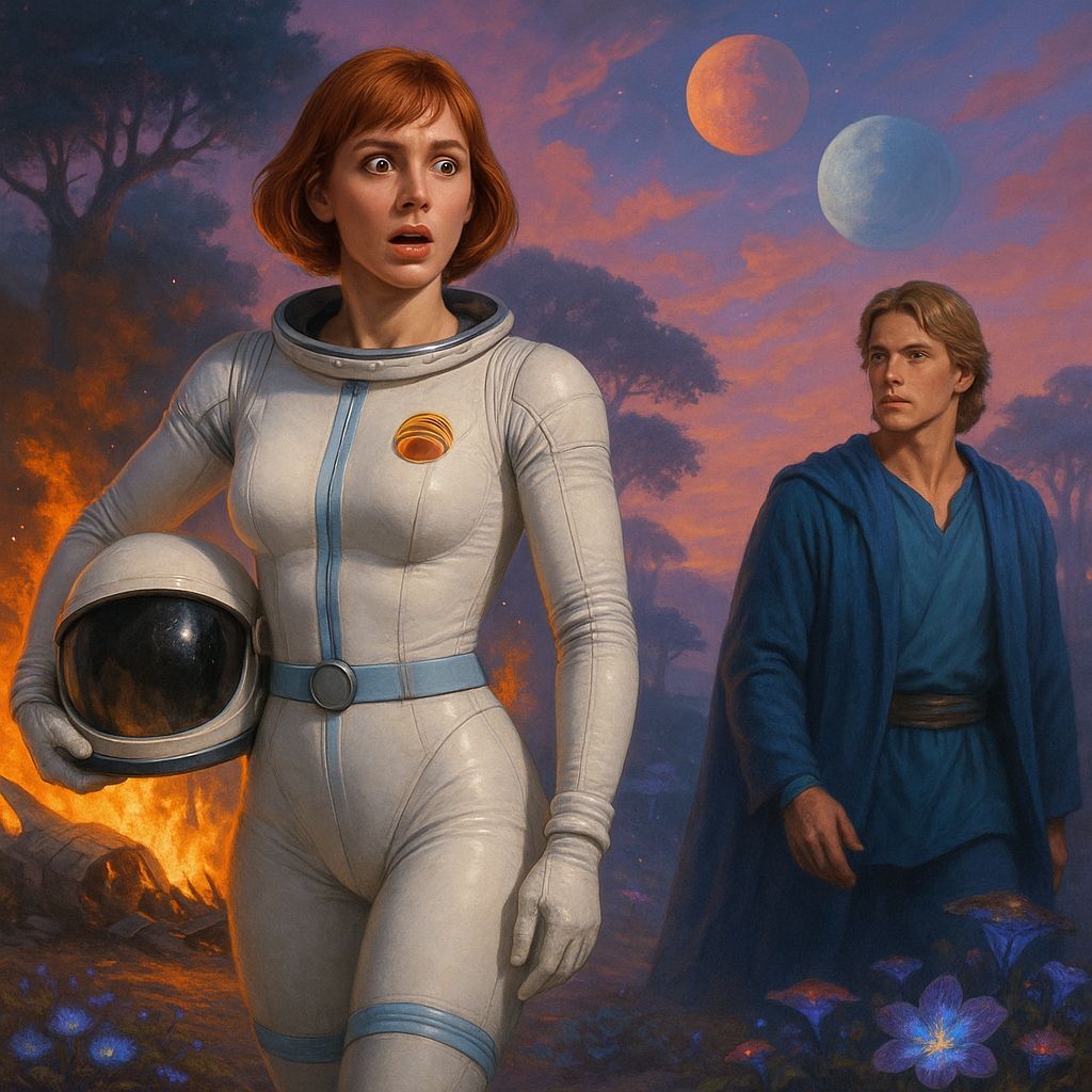 Astronaut Meets Alien King on a Colorful Planet