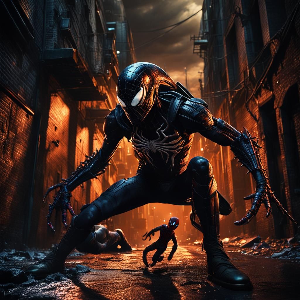 Xenomorph vs Spiderman in Gothic Alleyway