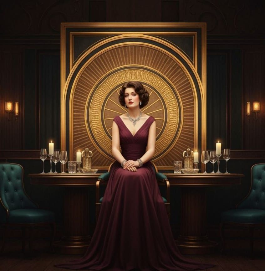 Elegant Lady in 1900s High-Class Club, Art Deco Style
