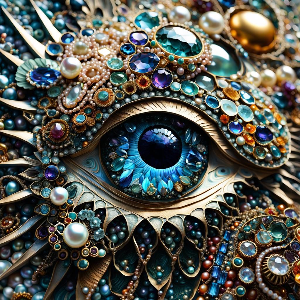 Insanely Detailed Eye Made of Colored Pearls and Gems