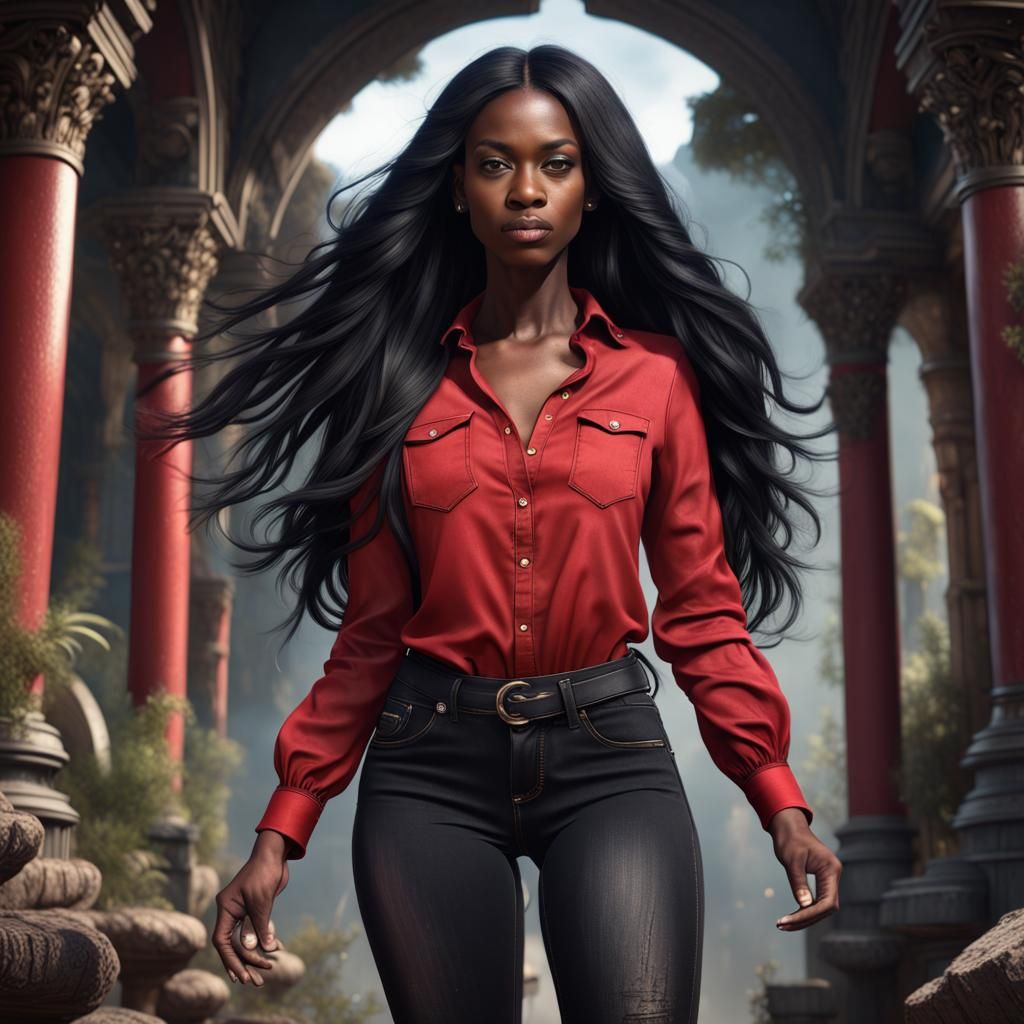 Black Woman in Red Shirt: Fantasy Concept Art