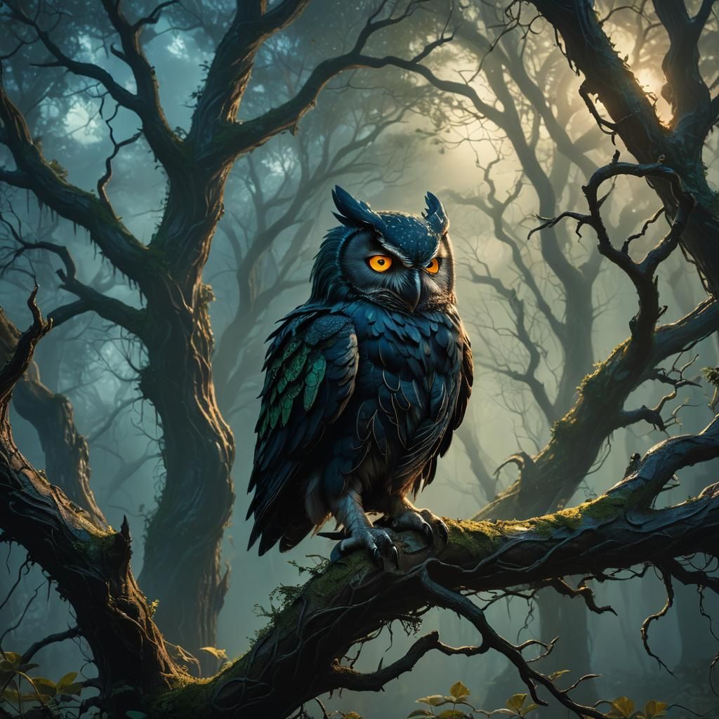 Venom Owl in Mystical Forest Concept Art