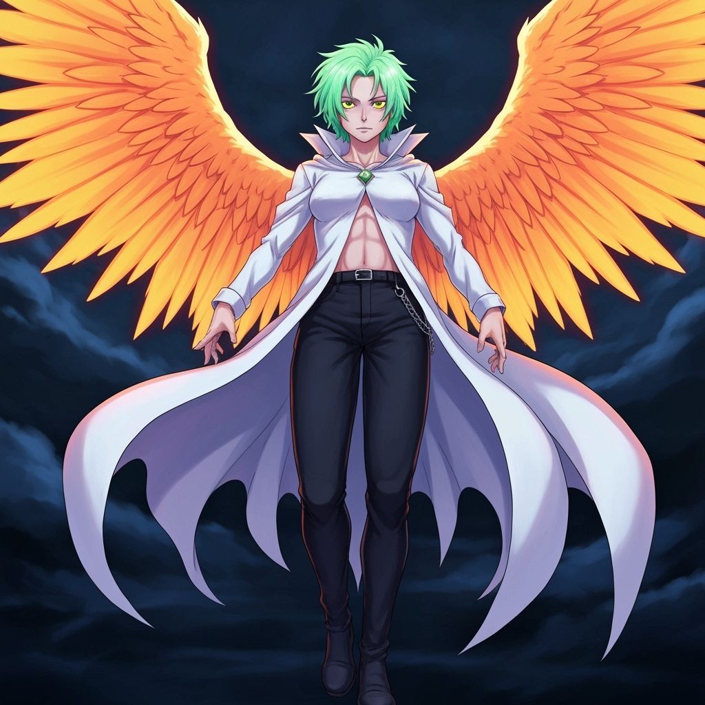 Heroic Nephilim with Neon Hair and Orange Wings