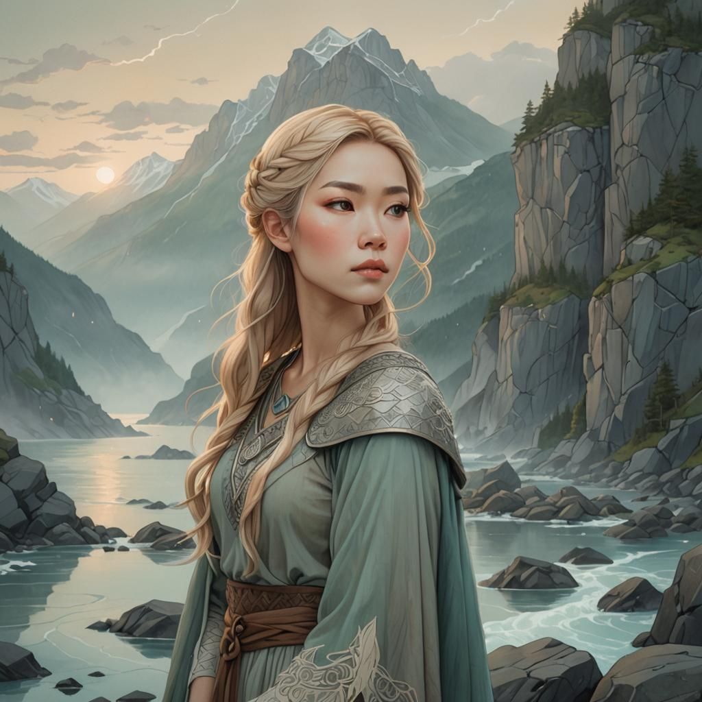 Viking Woman Portrait in Audrey Kawasaki Style