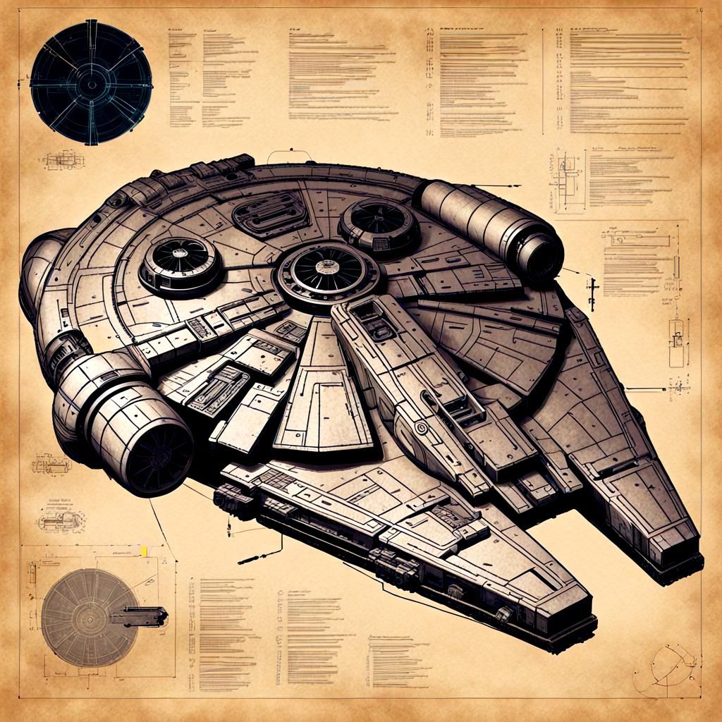 Millennium Falcon Blueprint in Cyberpunk Style
