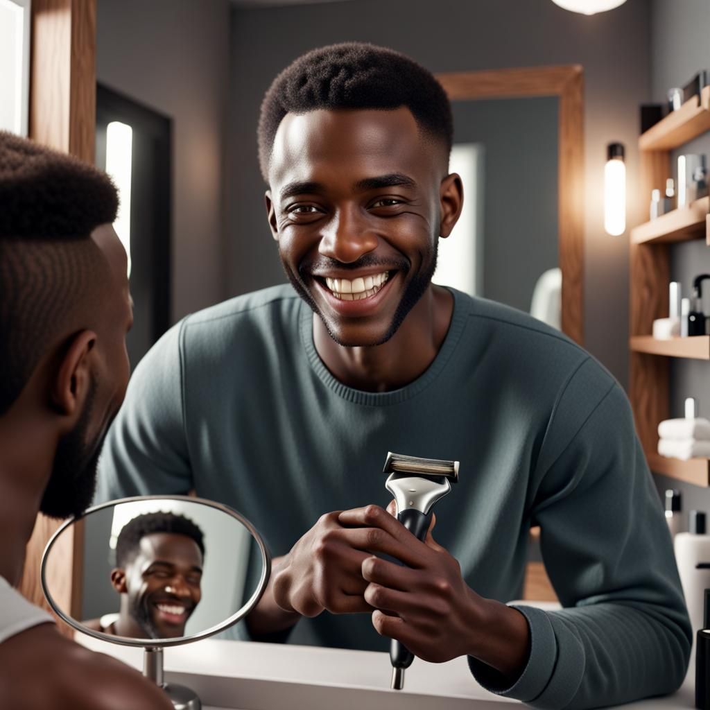 Smiling African American Man Shaving at Home