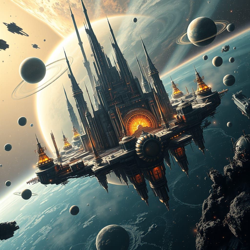 Surreal Cosmic Metropolis Built from Stellar Matter