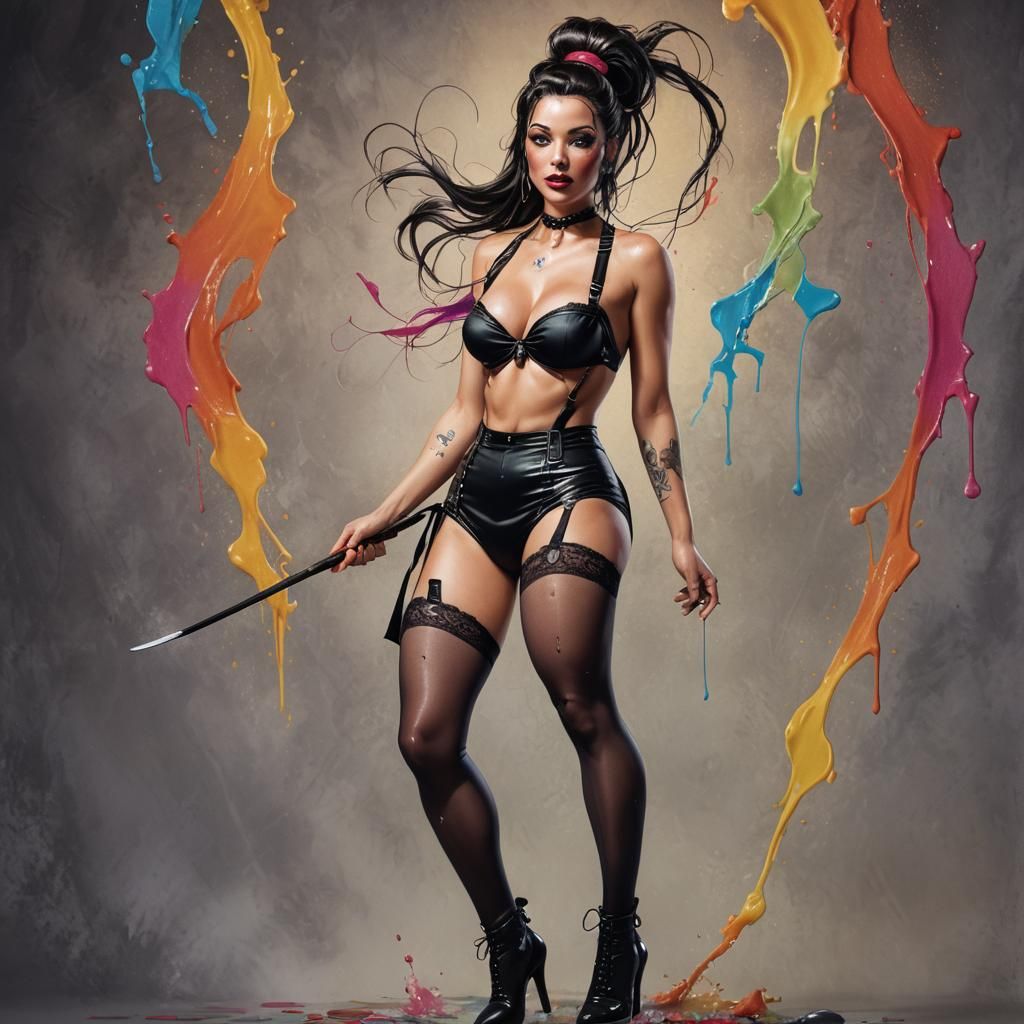 Hyperrealistic Burlesque Dancer in Splash Art Style