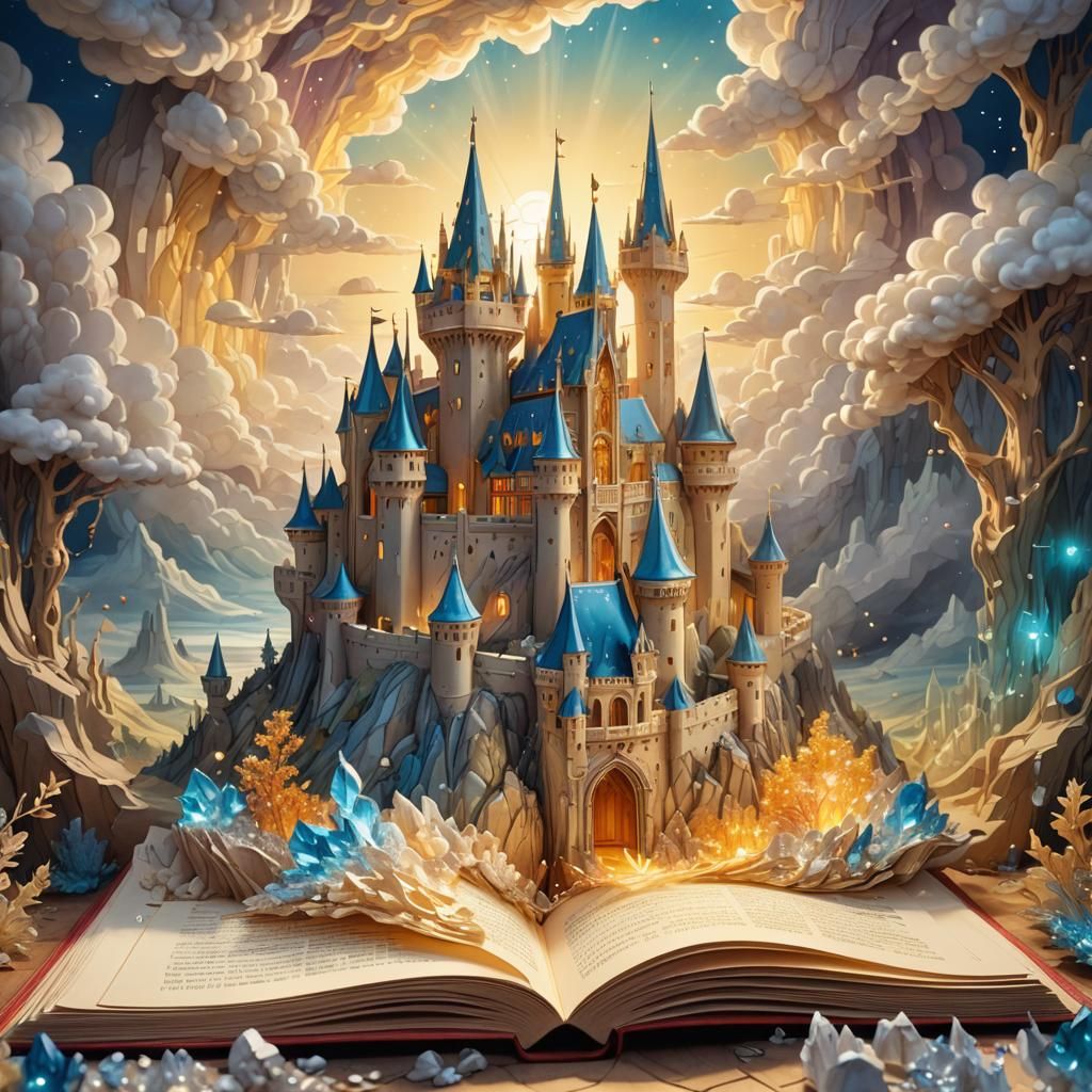 Fantasy Pop-Up Book with Castle and Crystals