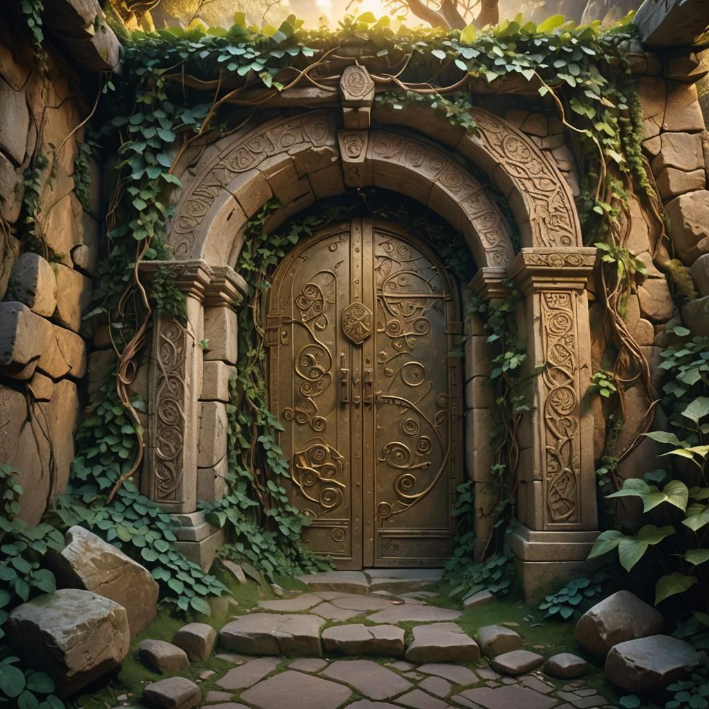 Mystical Doorway Hidden in Misty Mountains