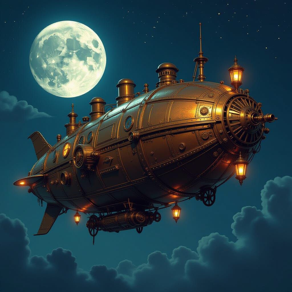 Victorian Steampunk Spaceship Journey to the Moon