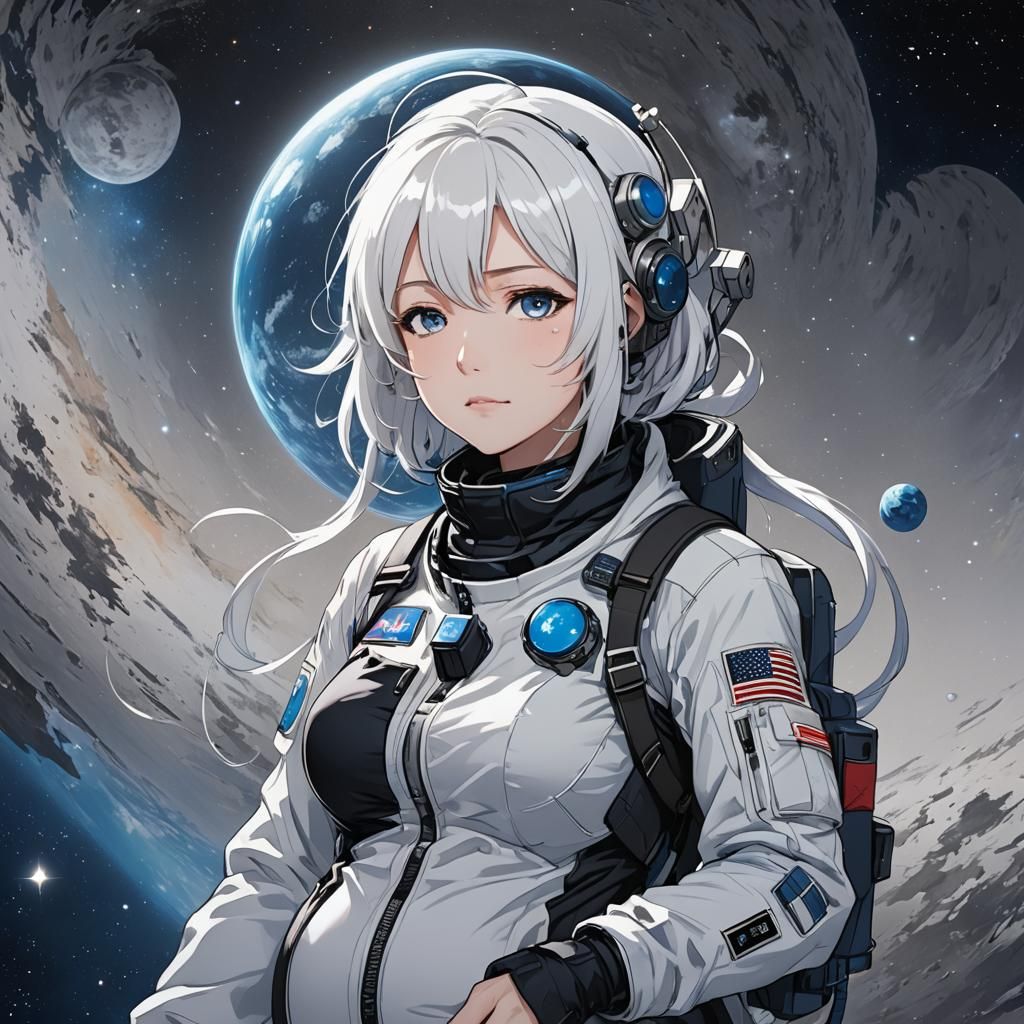 Pregnant Anime Astronaut in Manga Style