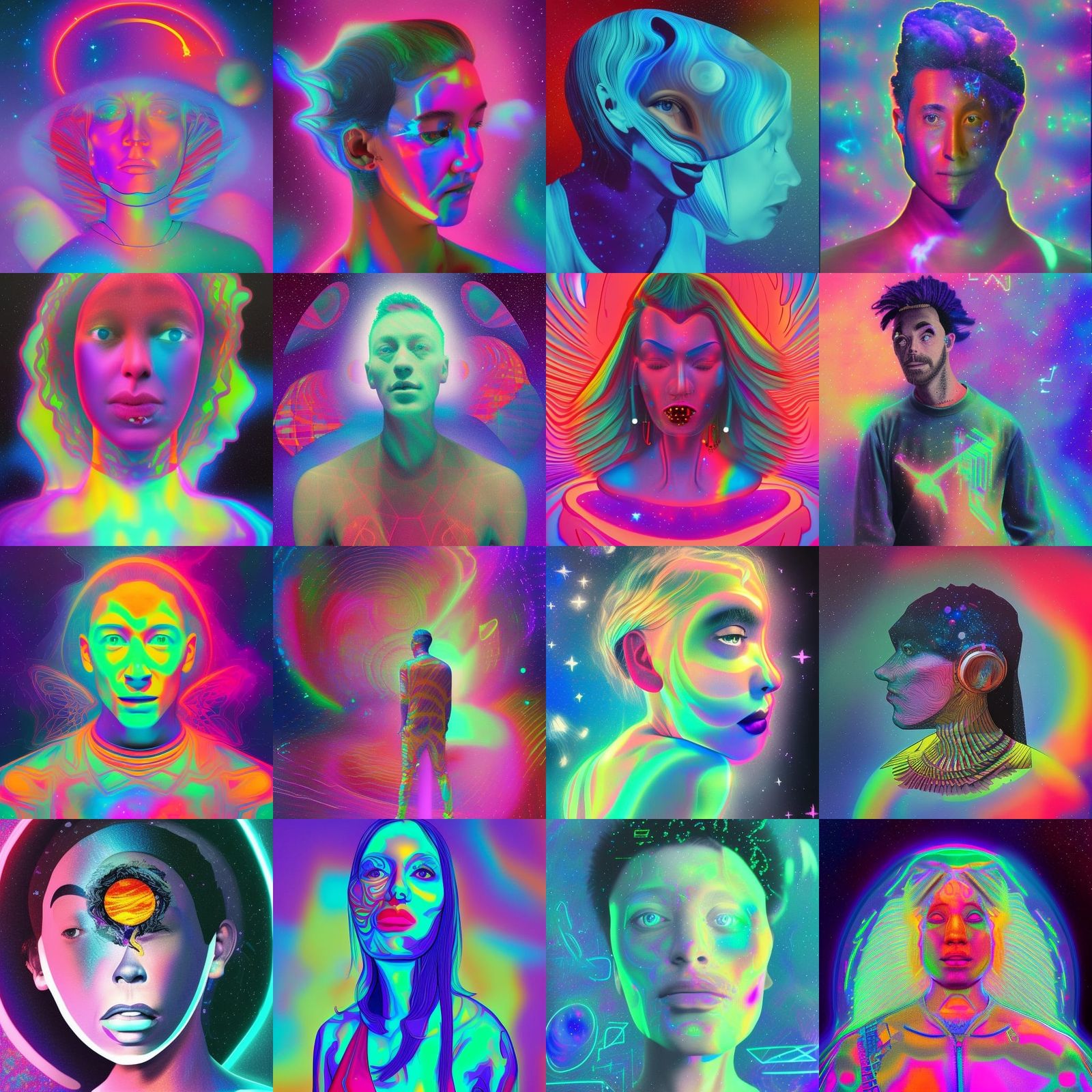 Cosmic Astral Holographic Illustration in Mixed Media