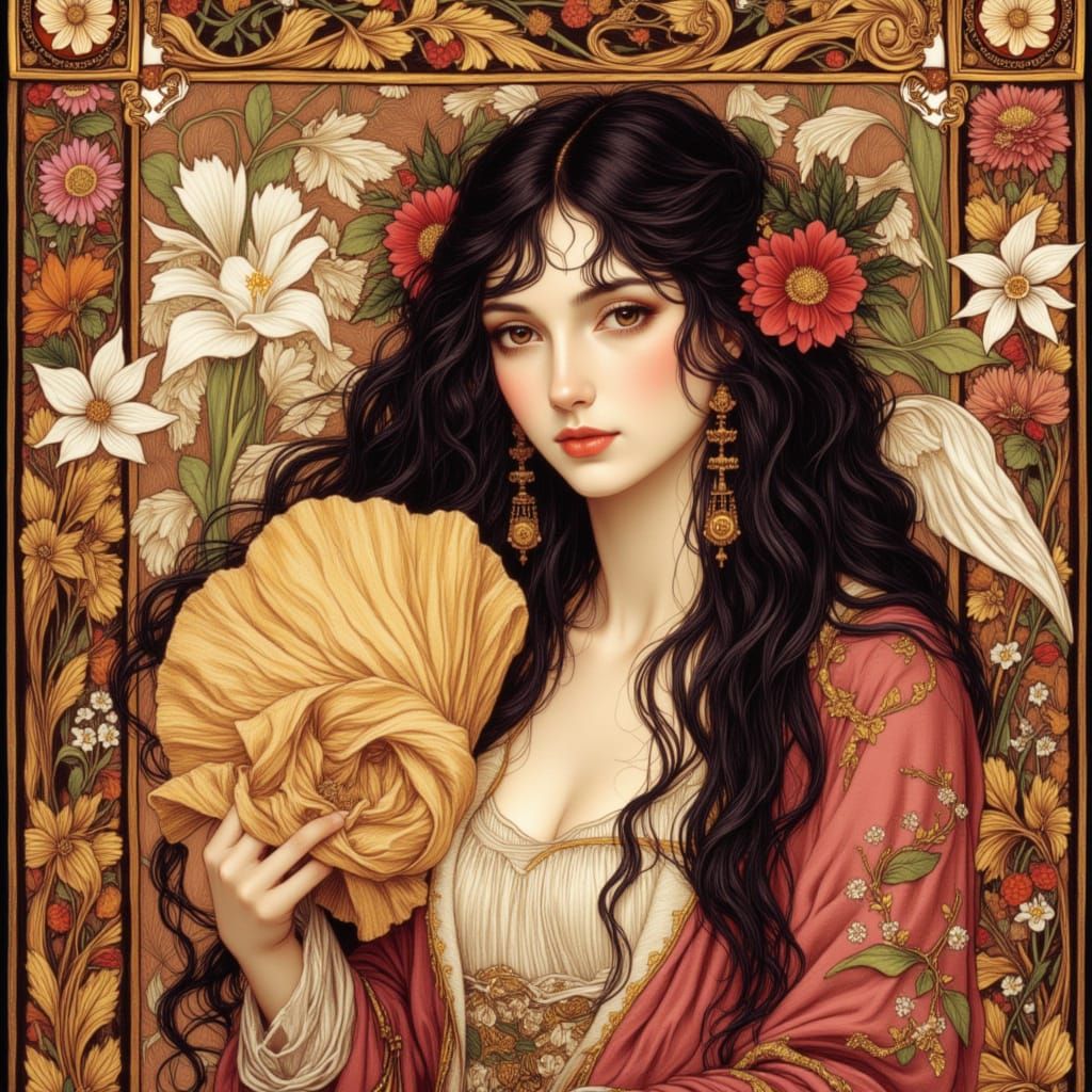 Art Nouveau Woman in Style of Mucha, Klimt, and Beardsley