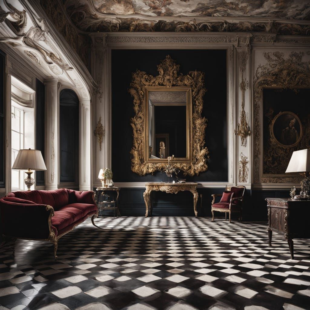 Surreal Baroque Scene with Defying Gravity