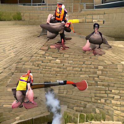 Game Character with Rake and Ducks