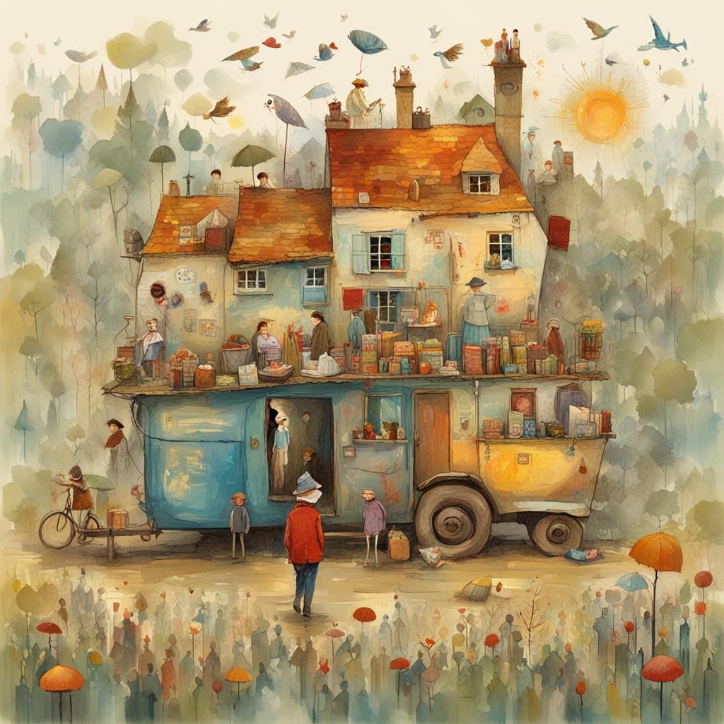 Whimsical Character Illustration in Mixed Artistic Styles