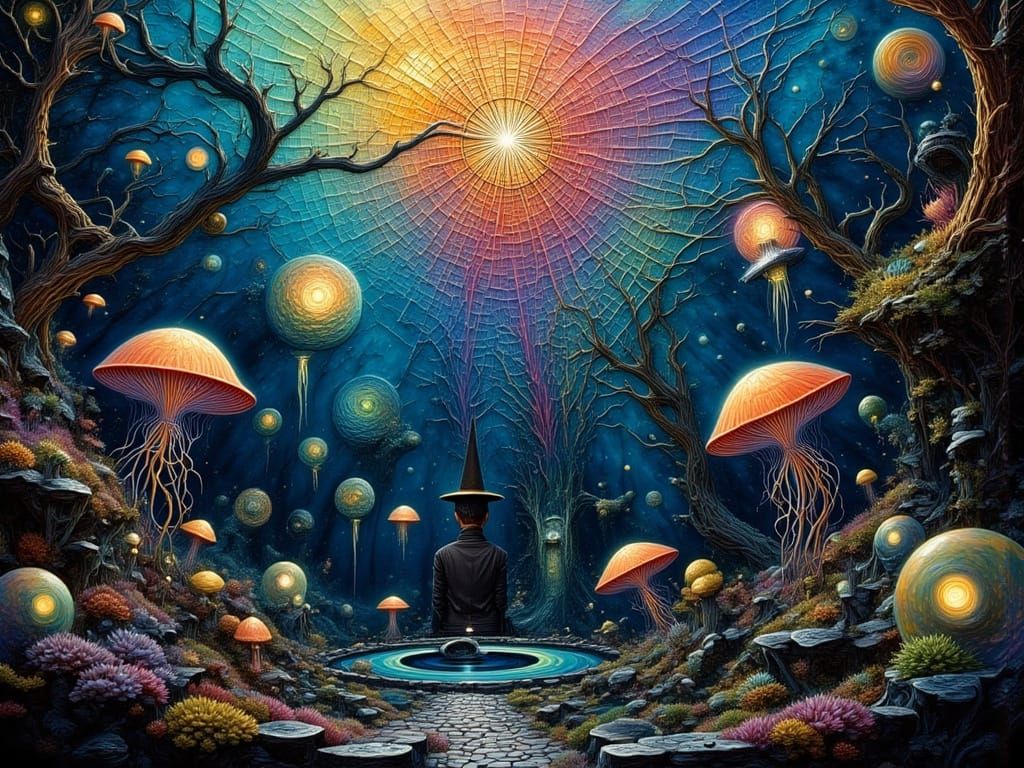 Surreal Crystalline Spiderweb in Escher-like Structures