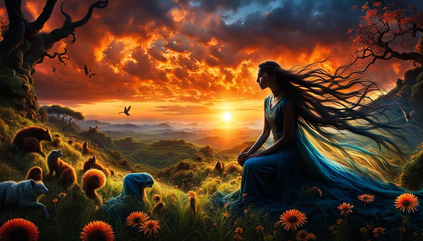 Mystical Creatures Collage at Sunset