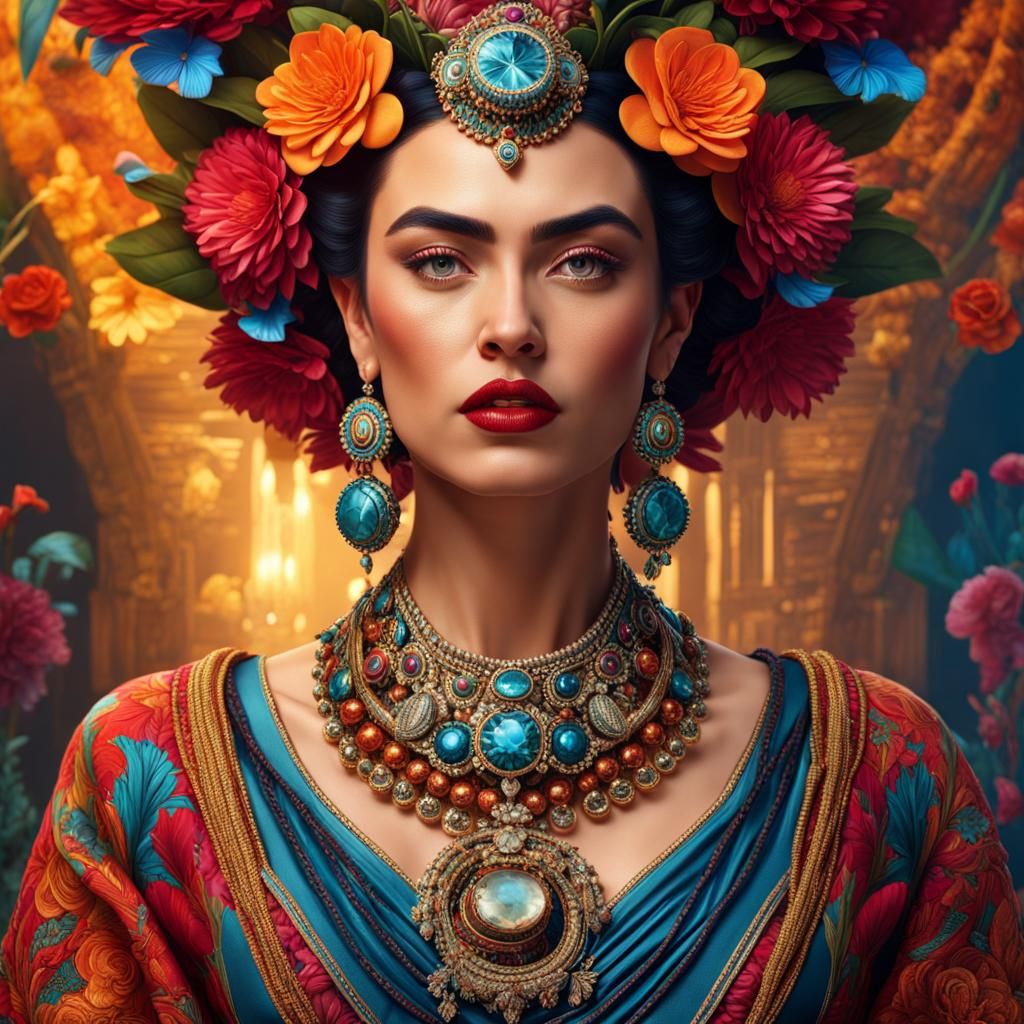 Beautiful Woman in Futuristic Jewelry, Hyperrealistic Portra...