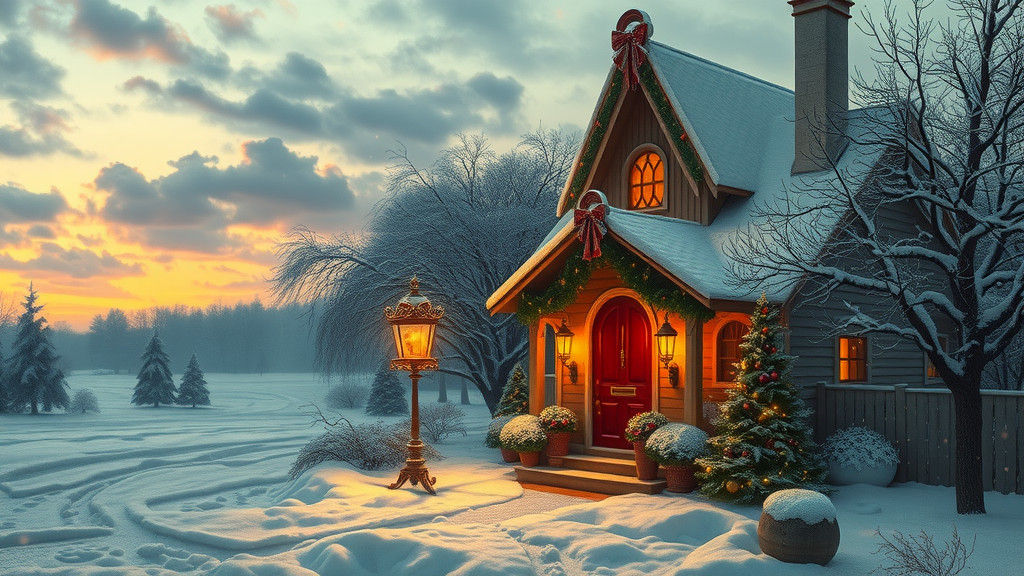 Victorian Christmas Postcard in Hyperrealistic Style