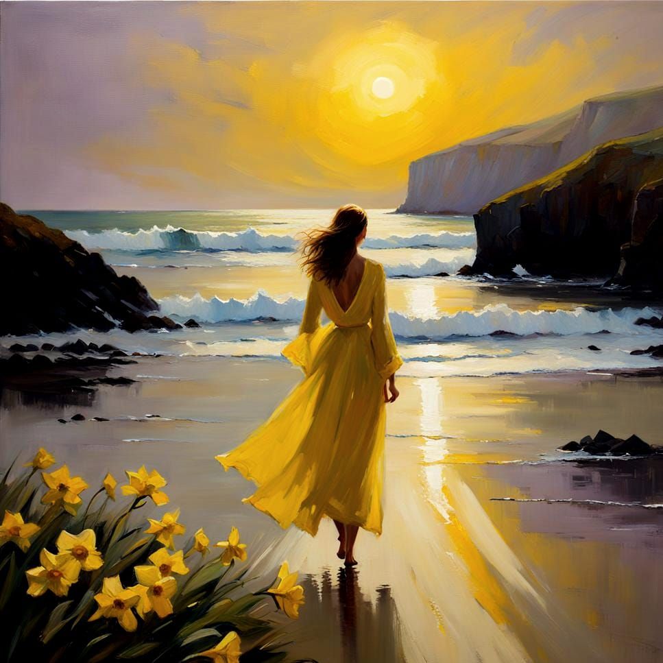 Solitary Woman at Dawn: Impressionist Oil Painting