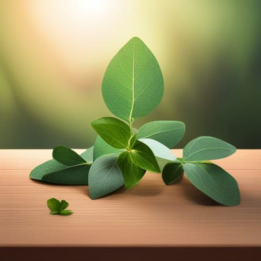 Eucalyptus and Mint on Wood in Hyperrealistic Style