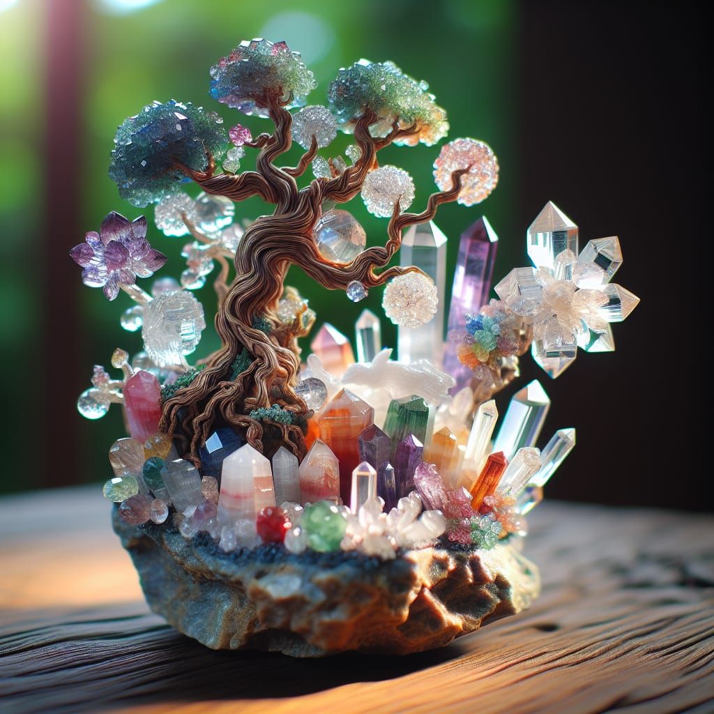 Crystal Art Sculpture on Rock Display
