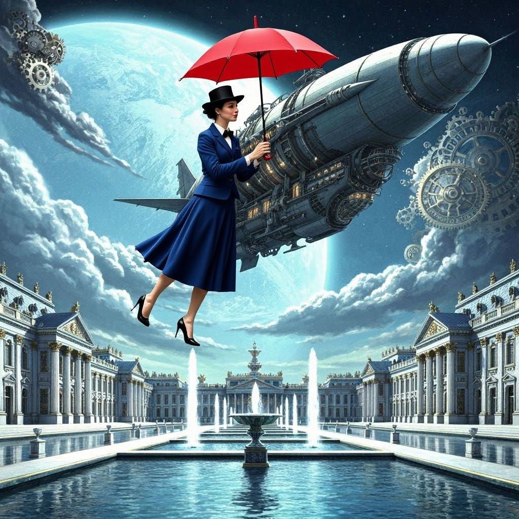 Baroque Planet with Steampunk Airship in Space Opera Style