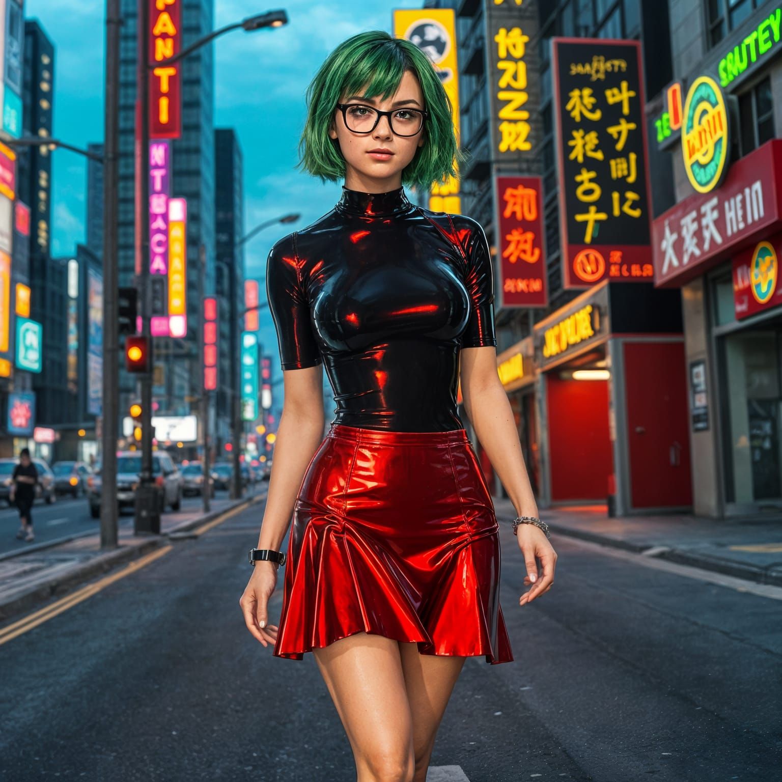 Cyberpunk Fashionista Walks the City Streets
