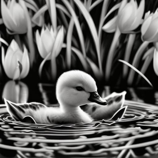 Duckling's Pond Venture: Detailed Matte Black and White Pain...