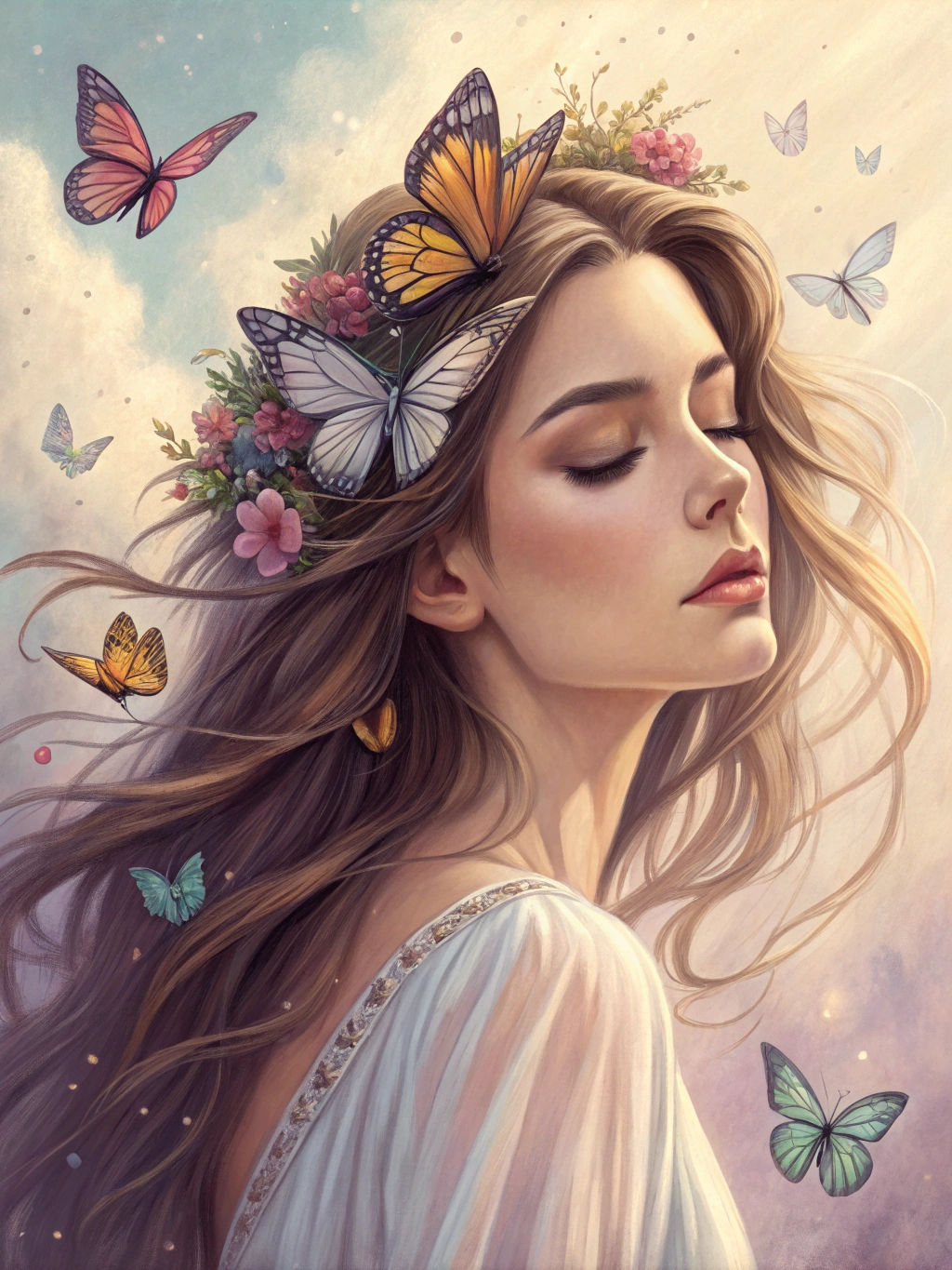 Woman Portrait with Butterflies