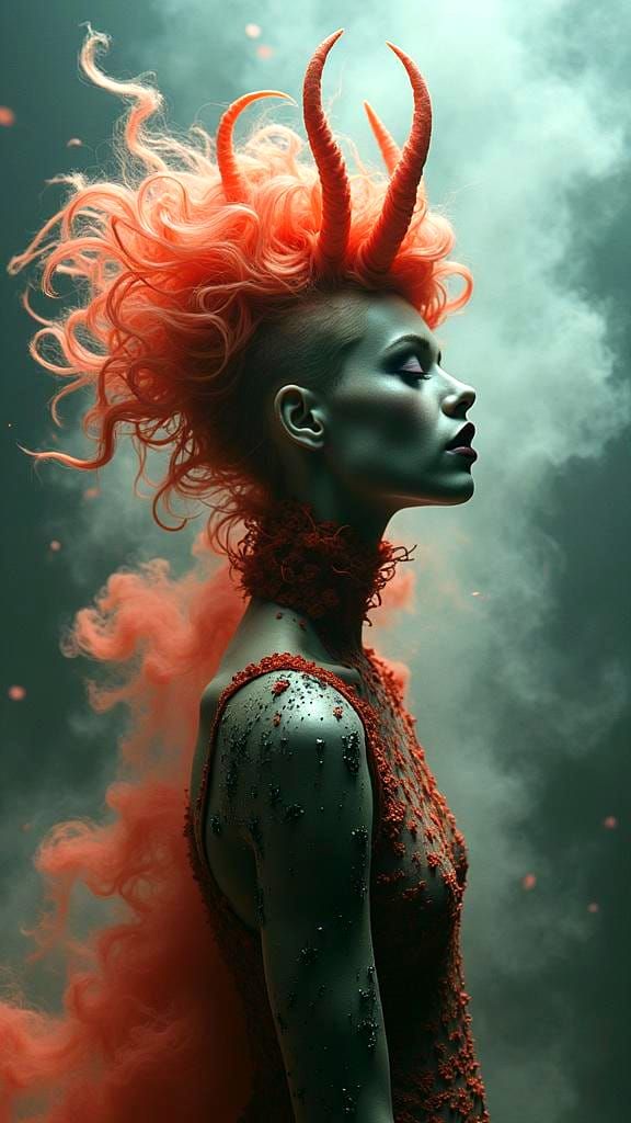 Avant-Garde Portrait of Maleficent with Swirling Smoke